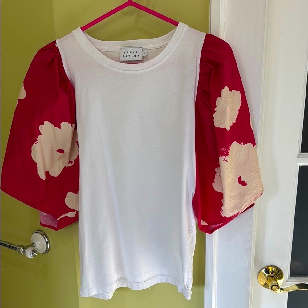 Tanya Taylor puff sleeve floral top with tee shirt